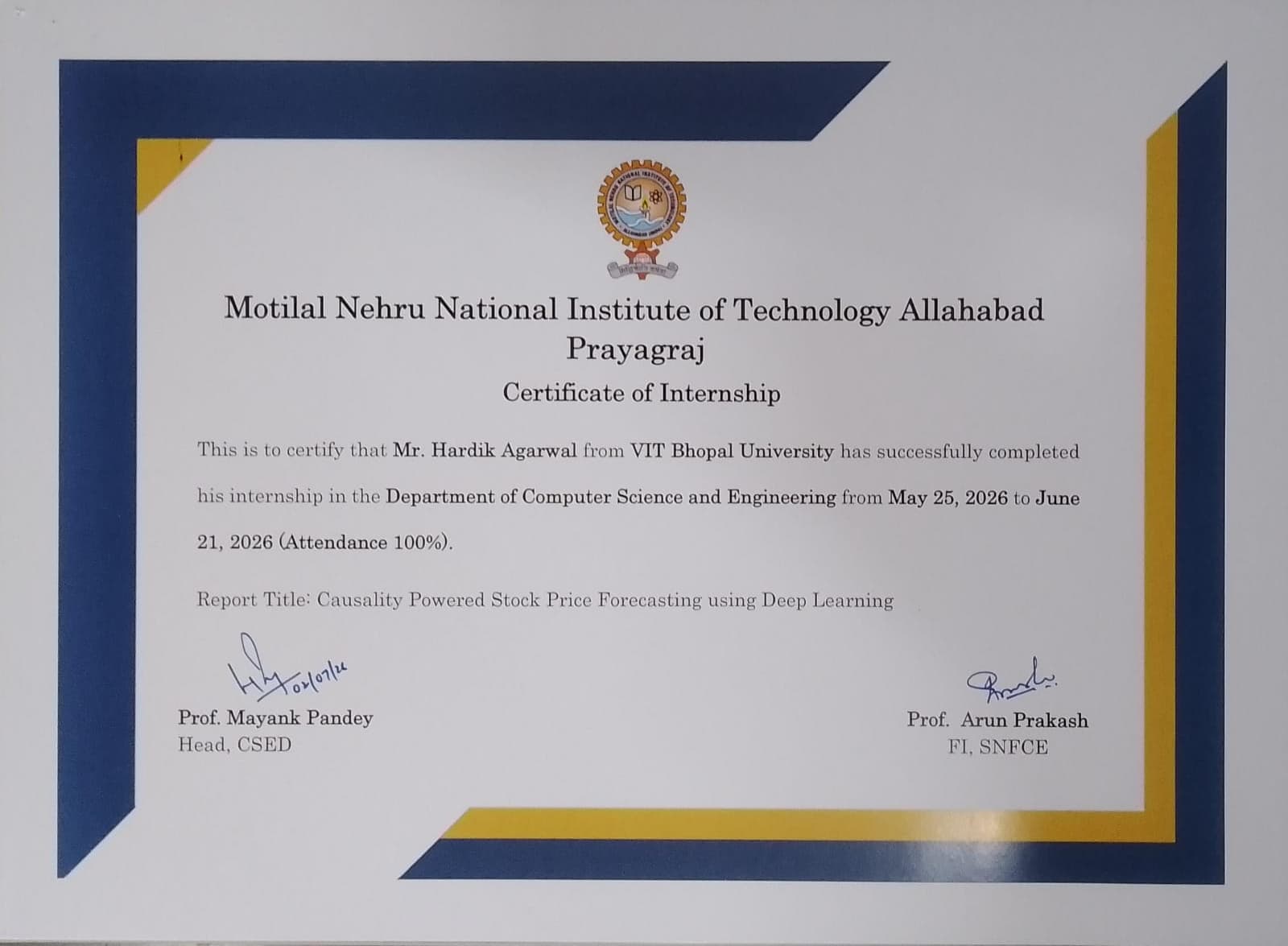 Research Internship Completion Certificate