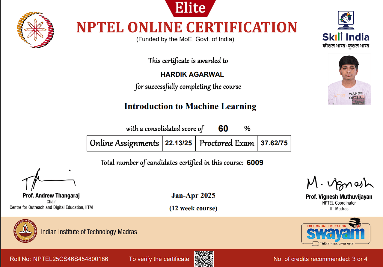 NPTEL Elite Certification - Machine Learning